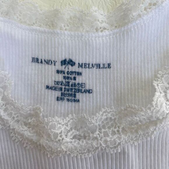 Brandy Melville White Ribbed Lace Trim Tank Top One Size - Picture 3 of 5